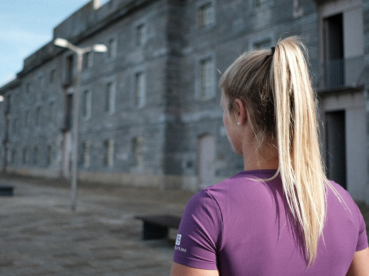 Runner preparing for a run in an urban setting