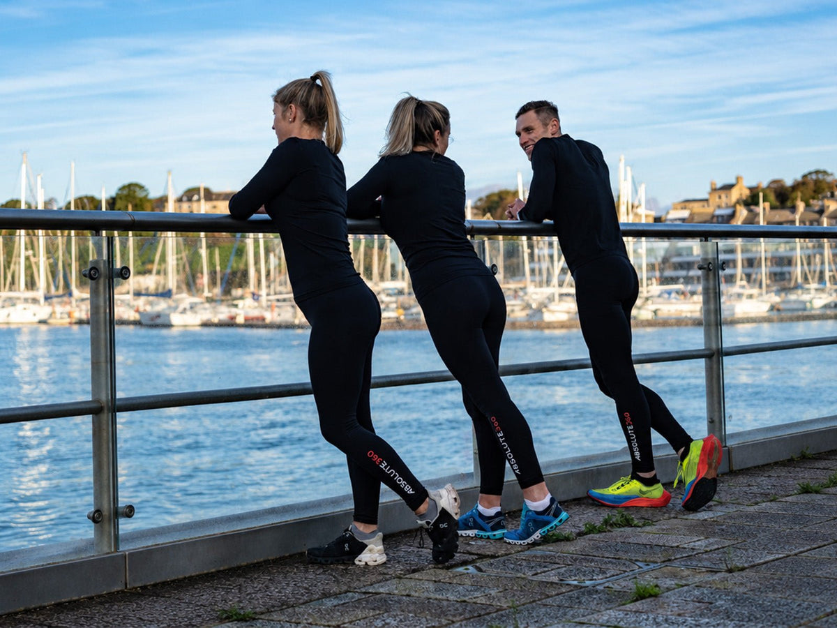 Three runners wearing ABSOLUTE360® infrared-responsive sportswear