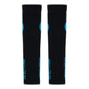 ABSOLUTE360 black arm sleeves with blue logo and text, front view product image on white background