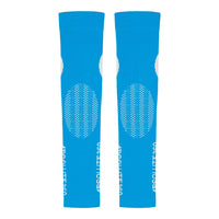 ABSOLUTE360 turquoise arm sleeves with white logo and text, front view product image on white background