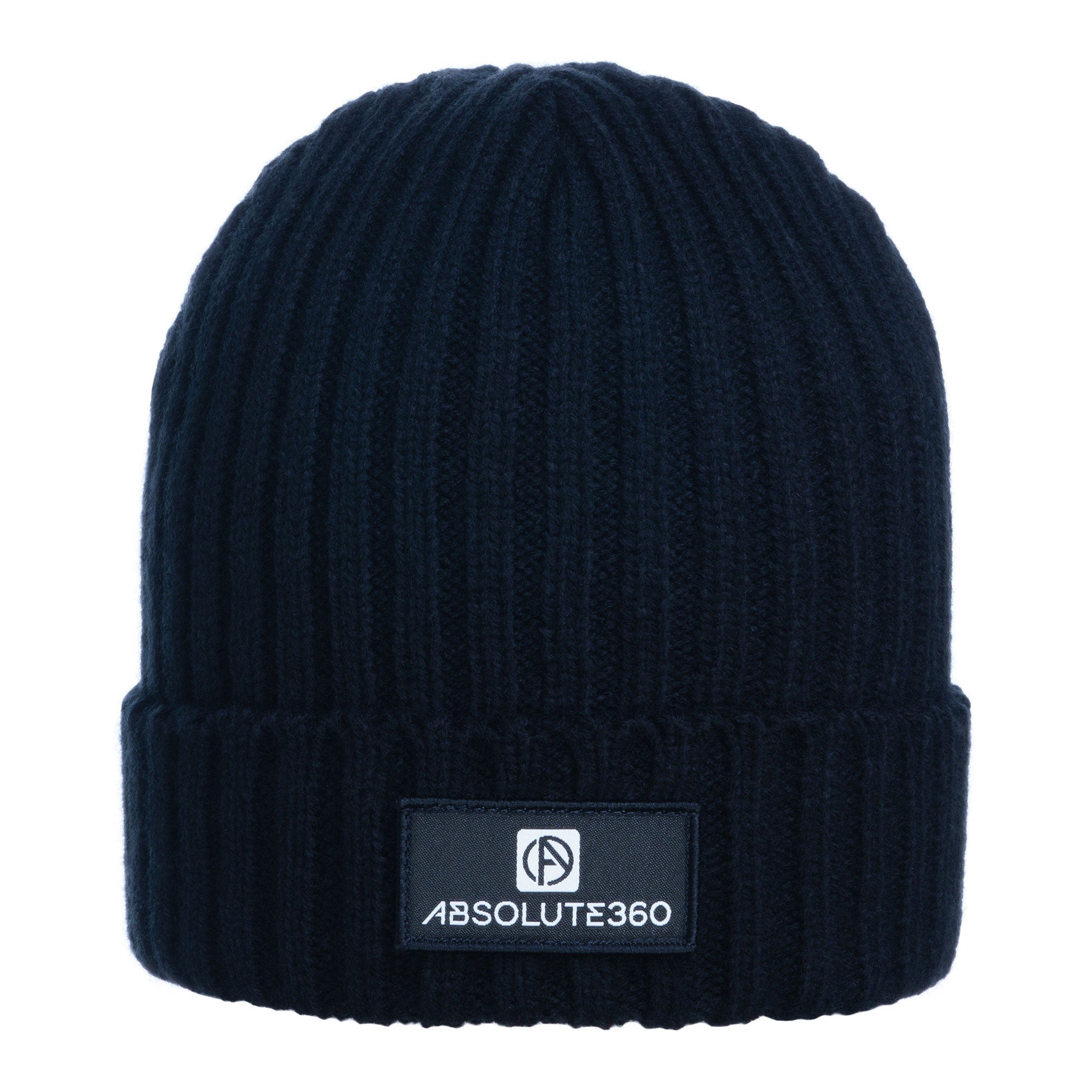 ABSOLUTE360 Boxed Logo Beanie in black colour, front view on white background
