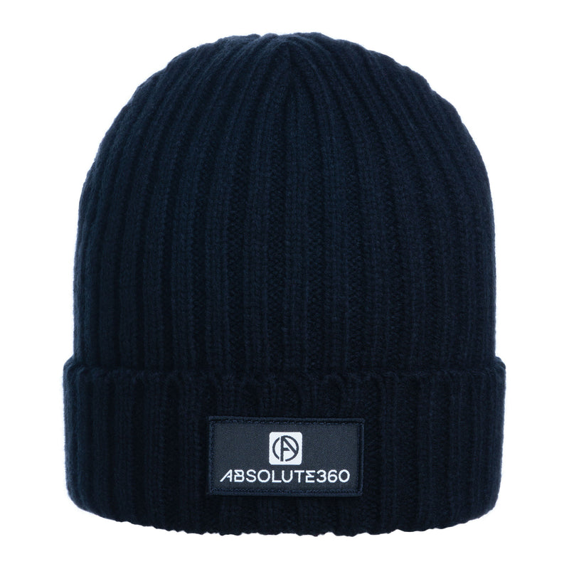 ABSOLUTE360 Boxed Logo Beanie in black colour, front view on white background