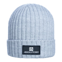 ABSOLUTE360 Boxed Logo Beanie in light grey colour, front view on white background