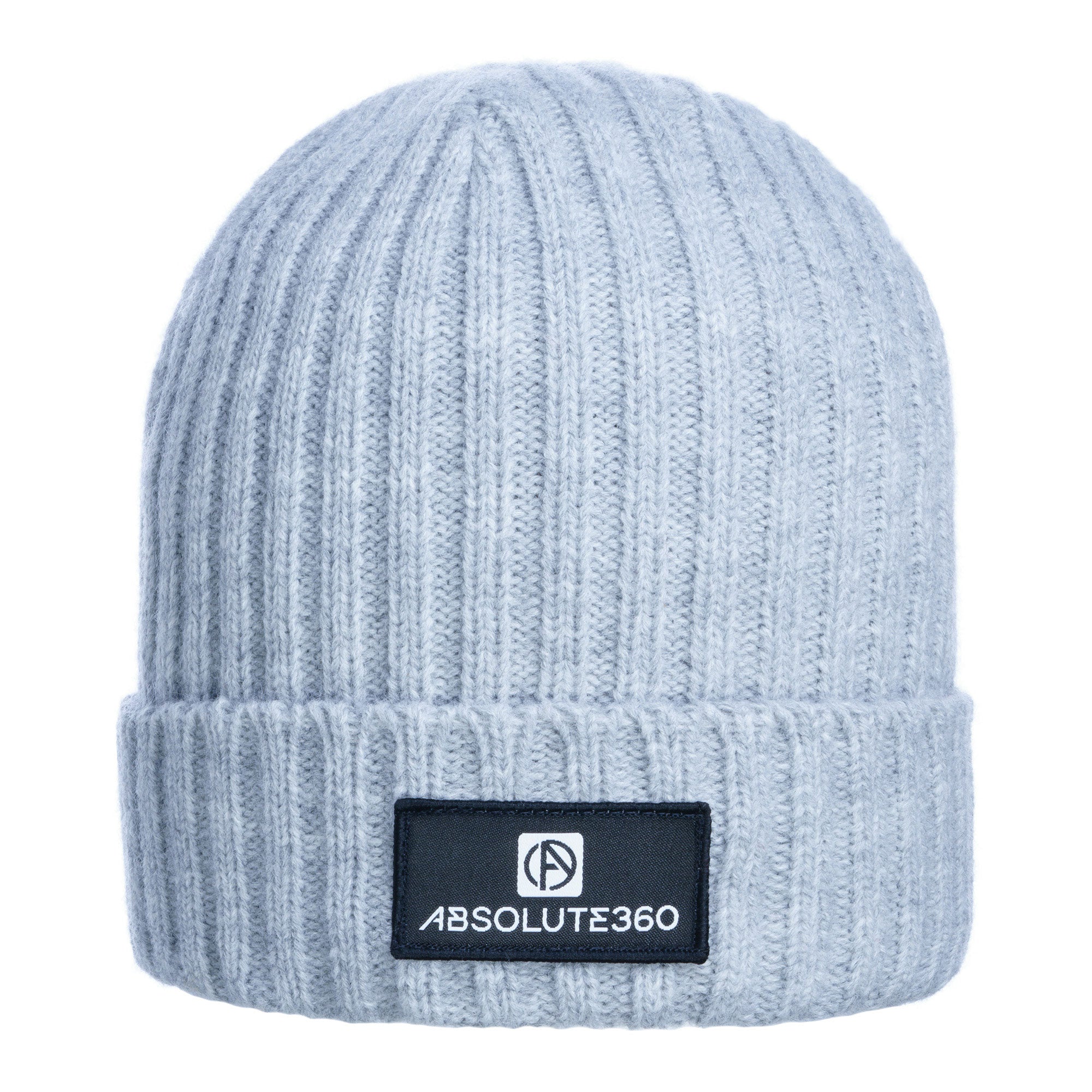 ABSOLUTE360 Boxed Logo Beanie in light grey colour, front view on white background