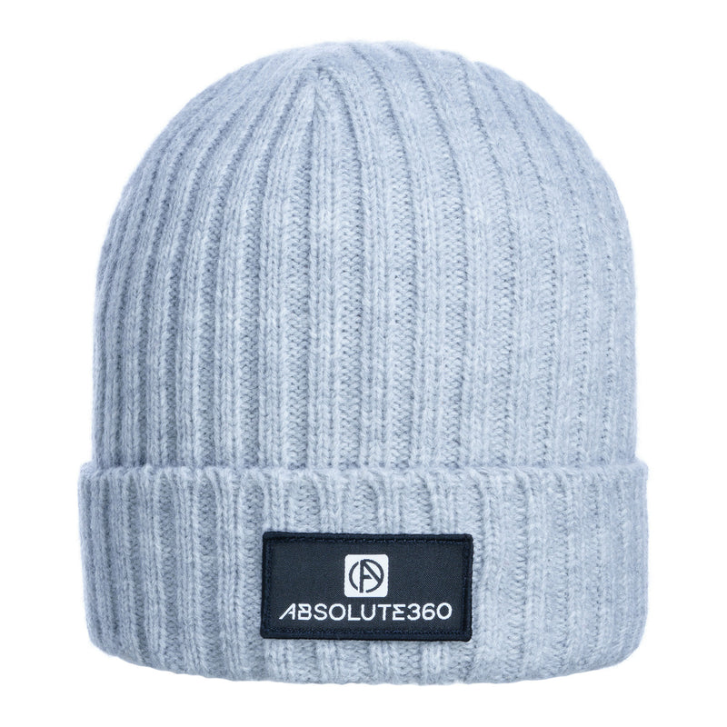 ABSOLUTE360 Boxed Logo Beanie in light grey colour, front view on white background