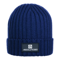 ABSOLUTE360 Boxed Logo Beanie in navy blue colour, front view on white background