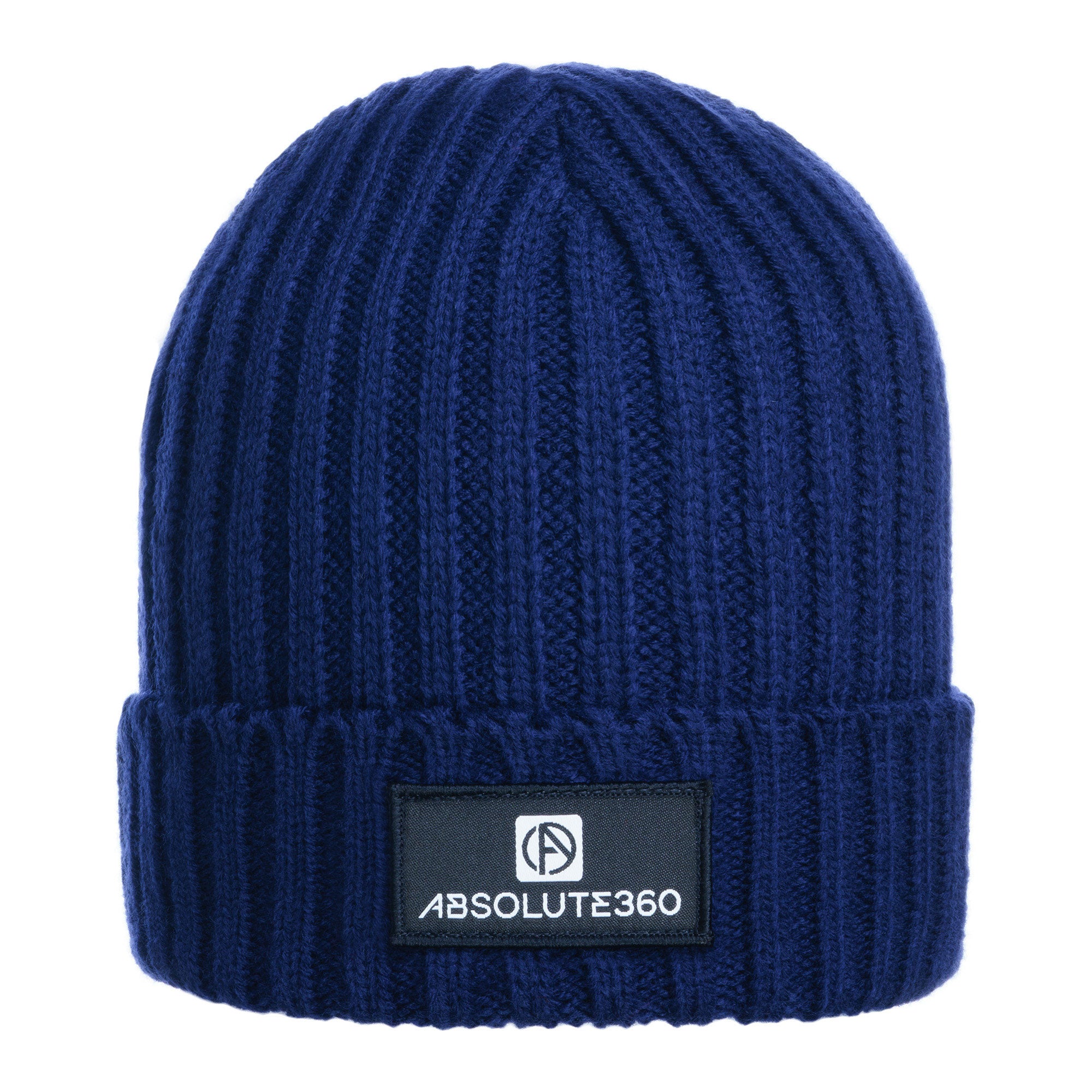 ABSOLUTE360 Boxed Logo Beanie in navy blue colour, front view on white background