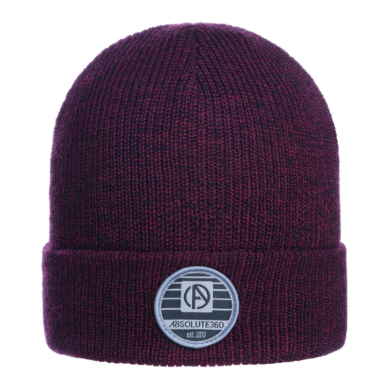 ABSOLUTE360 Heritage Beanie in burgundy colour, front view on white background