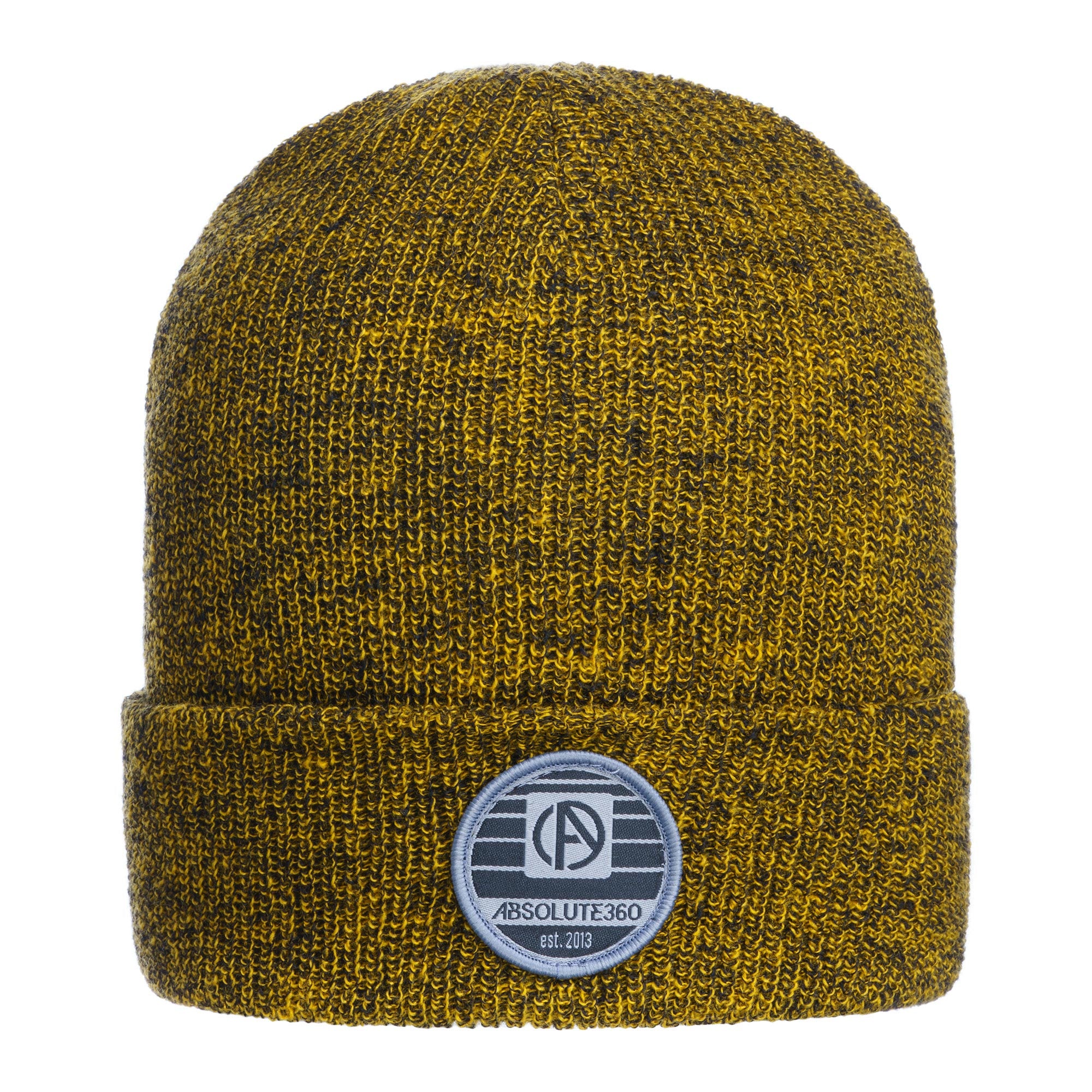 ABSOLUTE360 Heritage Beanie in mustard colour, front view on white background