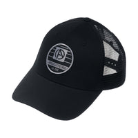 ABSOLUTE360 Heritage Trucker Hat in black, front view on white background