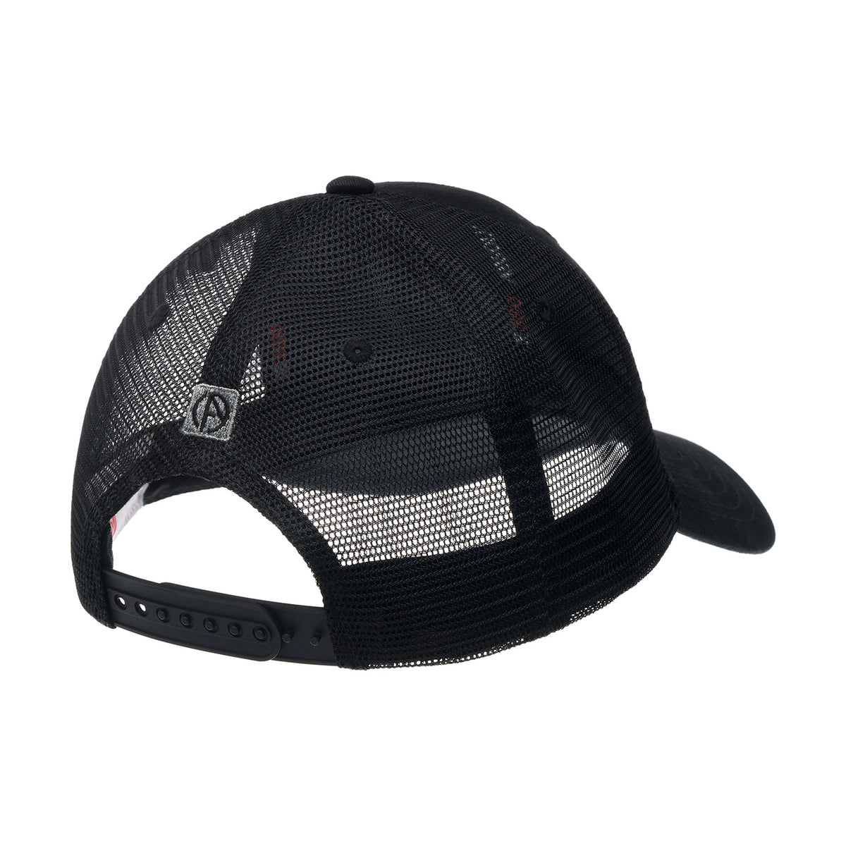 ABSOLUTE360 Heritage Trucker Hat in black, back view on white background