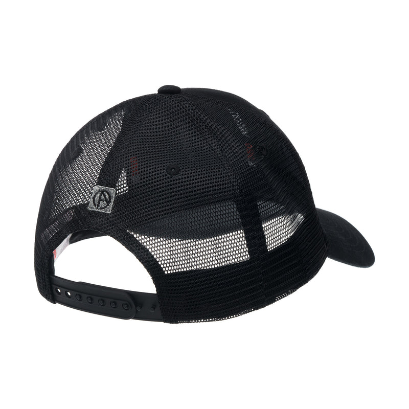 ABSOLUTE360 Heritage Trucker Hat in black, back view on white background