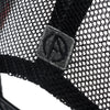 ABSOLUTE360 Heritage Trucker Hat in black, detailed mesh fabric with embroidered logo on white background