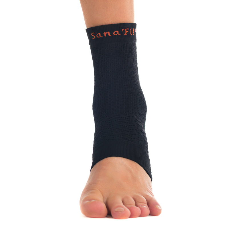 ABSOLUTE360 black ankle support brace, front view on white background