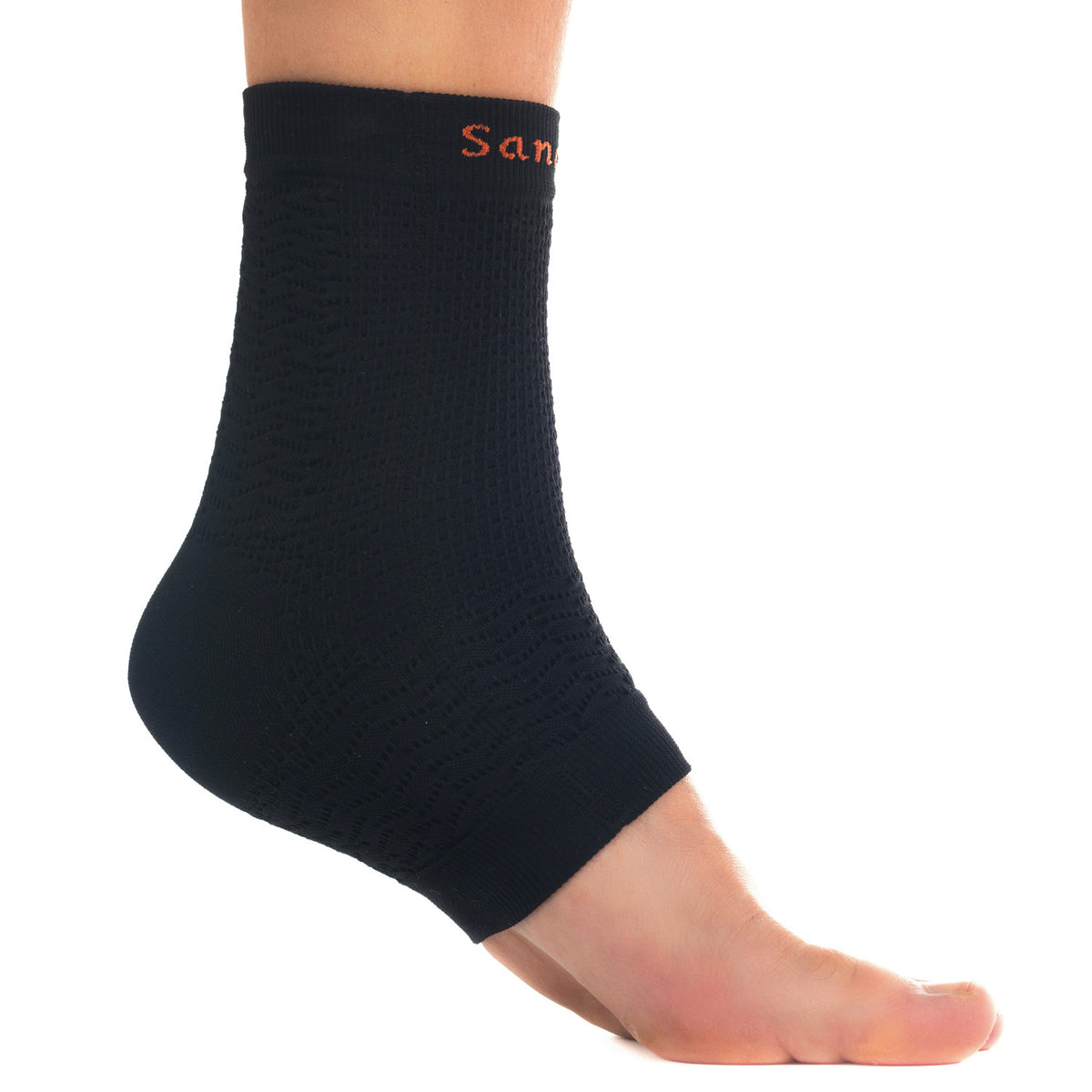 ABSOLUTE360 black ankle support brace, inside side view on white background