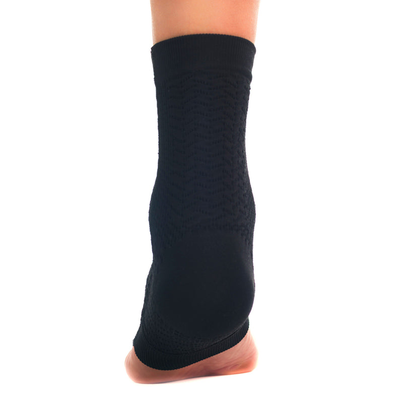 ABSOLUTE360 black ankle support brace, back view on white background