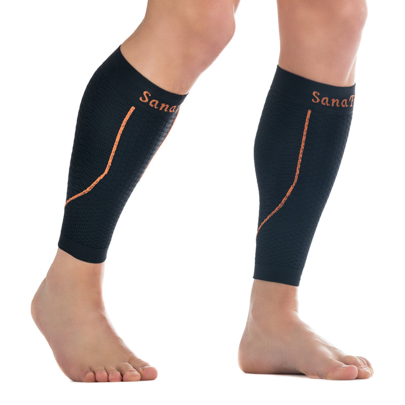 ABSOLUTE360 black calf sleeves, side view on white background