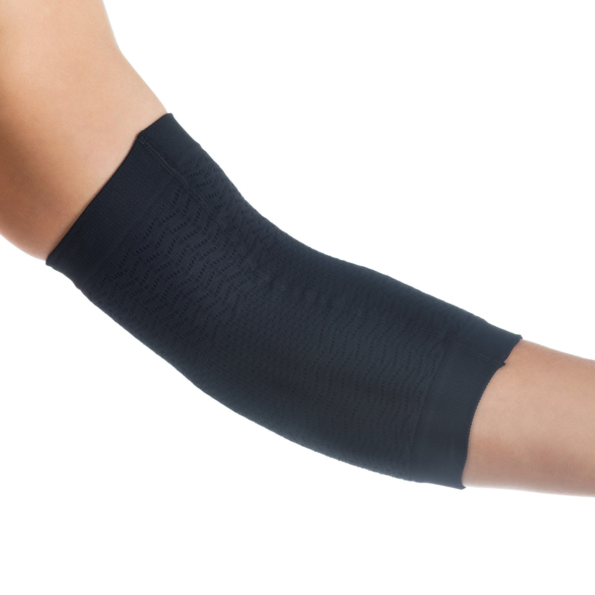 ABSOLUTE360 black elbow support, front view on white background