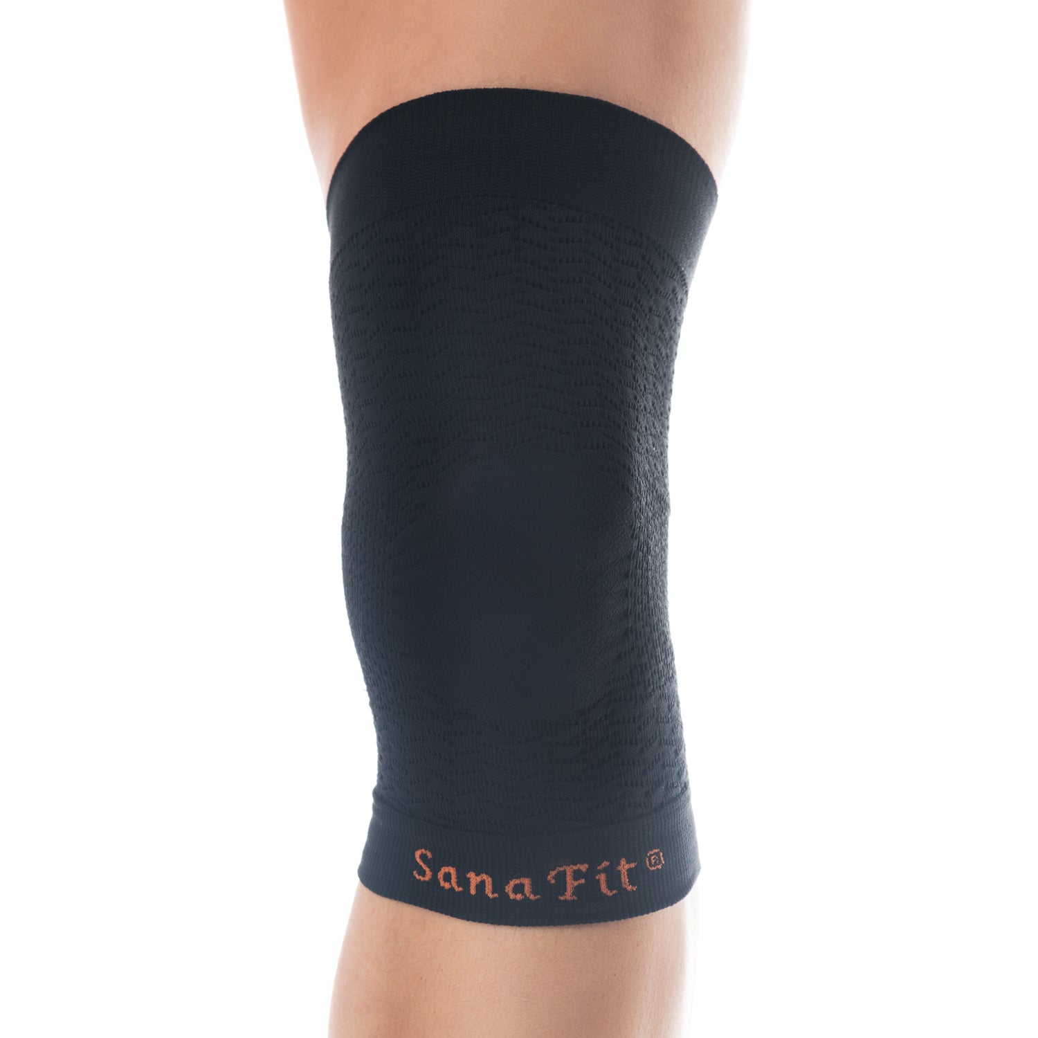 ABSOLUTE360 black knee support, front view on white background