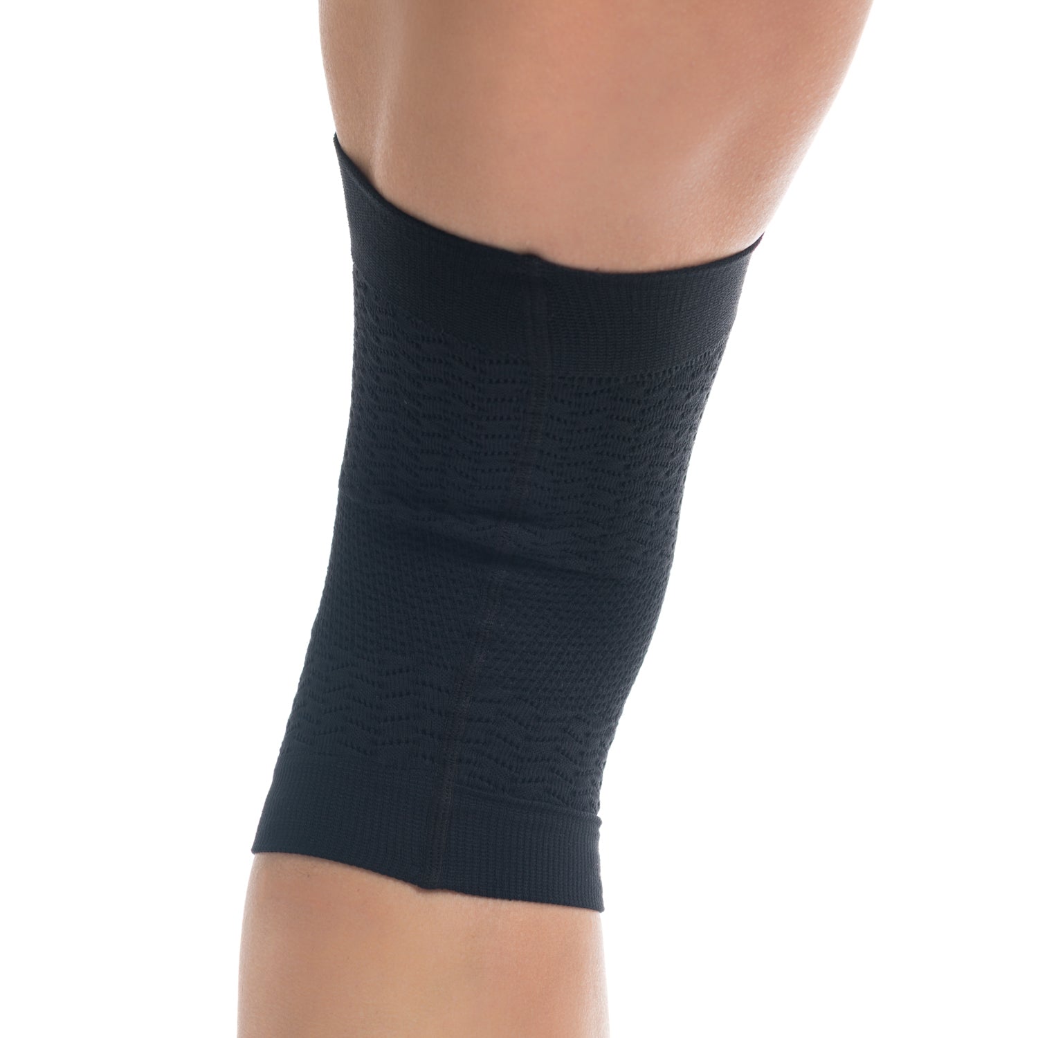 ABSOLUTE360 black knee support, back view on white background