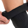 ABSOLUTE360 black knee support, featuring silicone grip yarn on white background