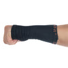 ABSOLUTE360 black palm & wrist support on a person's wrist, closed hand, outside side view on white background