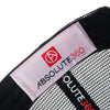 ABSOLUTE360 Logo Trucker Hat in white with black mesh, detailed woven label on white background
