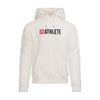 ABSOLUTE360 men's & women's pullover hoodie in white with 'ATHLETE' print, front view on white background