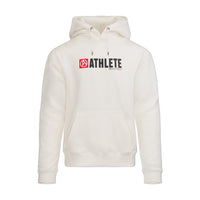 ABSOLUTE360 men's & women's pullover hoodie in white with 'ATHLETE' print, front view on white background