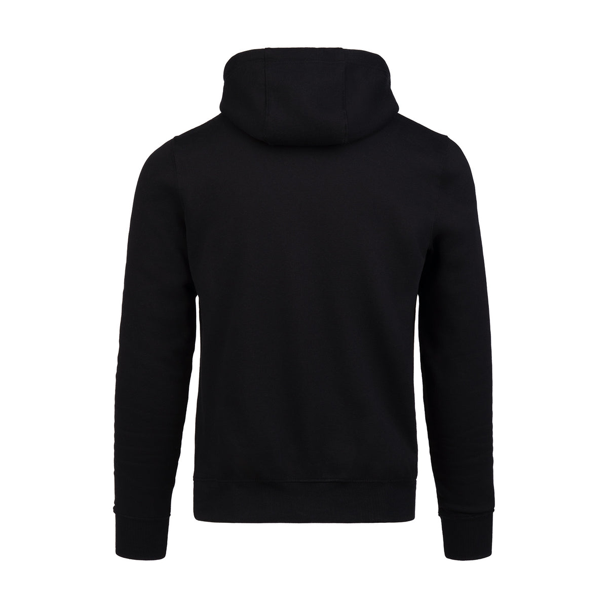 ABSOLUTE360 Heritage men's & women's zip-up hoodie in black, back view on white background