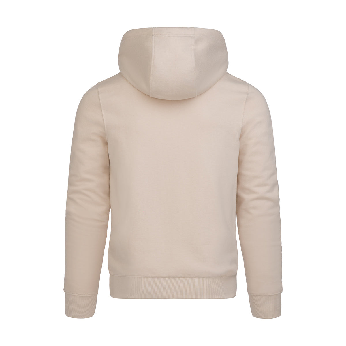 ABSOLUTE360 men's & women's pullover hoodie in beige, back view on white background