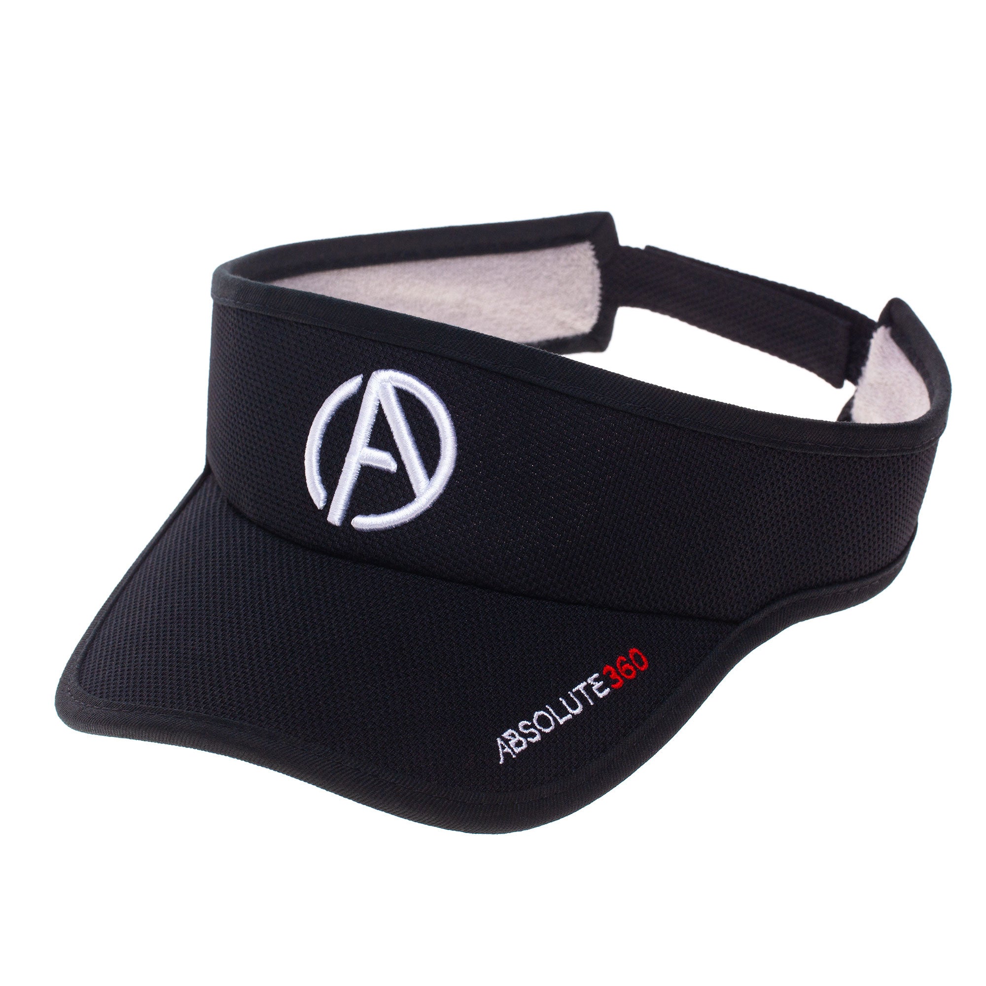 ABSOLUTE360 black running visor, front view on white background