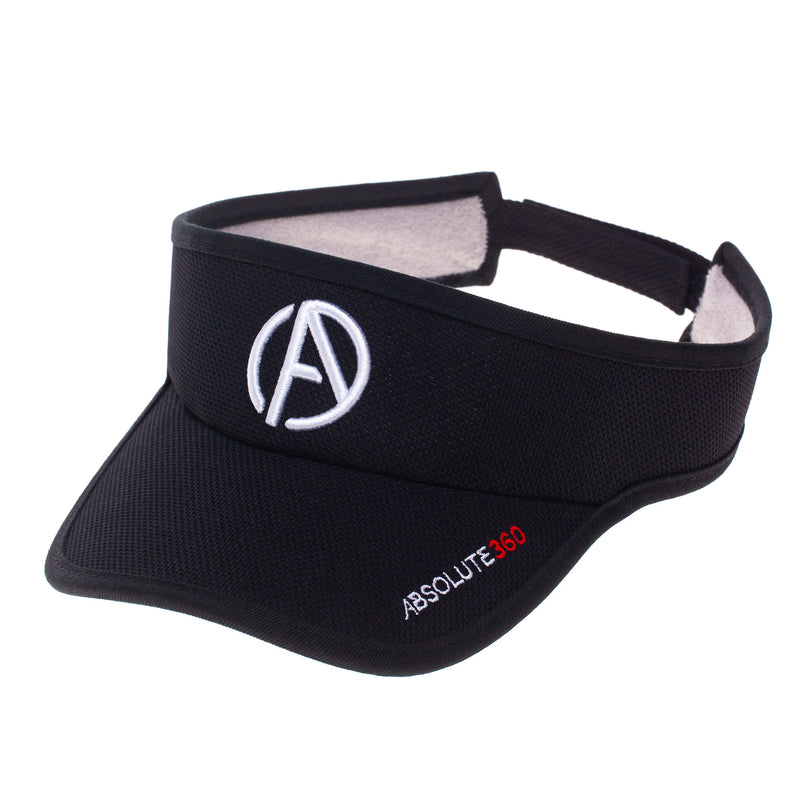 ABSOLUTE360 black running visor, front view on white background