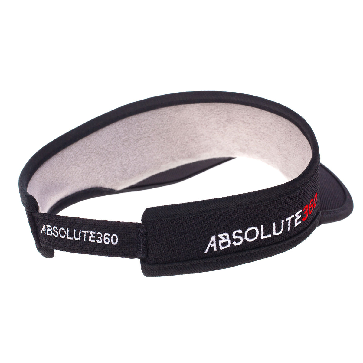ABSOLUTE360 black running visor, back view on white background