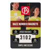 ABSOLUTE360 black race number magnets, front view on white background