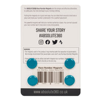 ABSOLUTE360 petrol green race number magnets, back view on white background
