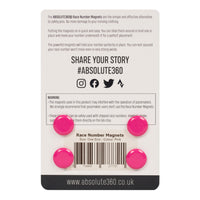 ABSOLUTE360 pink race number magnets, back view on white background