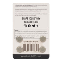 ABSOLUTE360 silver race number magnets, back view on white background