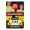 ABSOLUTE360 yellow race number magnets, front view on white background