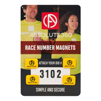 ABSOLUTE360 yellow race number magnets, front view on white background