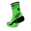 ABSOLUTE360 neon green high-vis quarter running sock, featuring breathable mesh panels, product image on white background