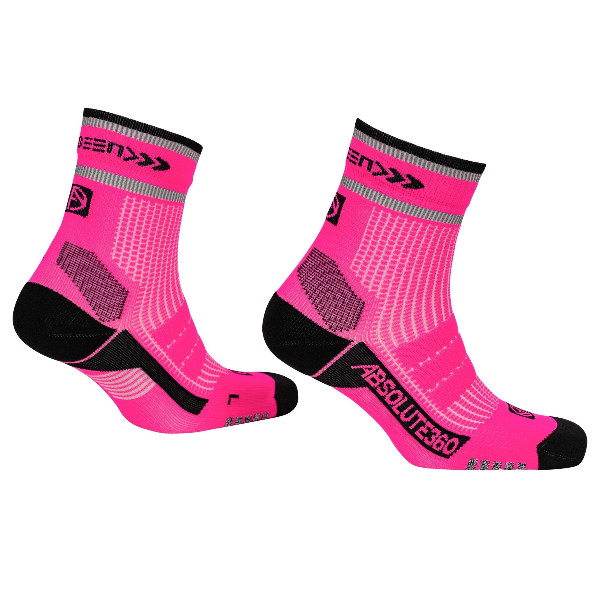 ABSOLUTE360 neon pink high-vis quarter running socks, product image on white background