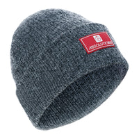 ABSOLUTE360 Rubber Patch Beanie in charcoal colour, front view on white background