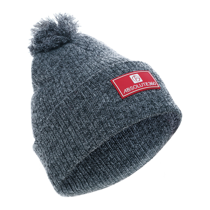 ABSOLUTE360 Rubber Patch Bobble Hat in charcoal colour, front view on white background