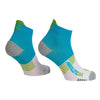 ABSOLUTE360 turquoise and white ankle running socks, product image on white background