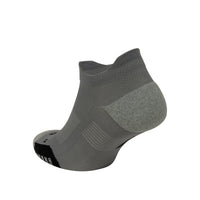 ABSOLUTE360 grey low-cut running sock, featuring breathable mesh panels, product image on white background
