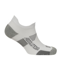 ABSOLUTE360 white low-cut running sock, side view, product image on white background