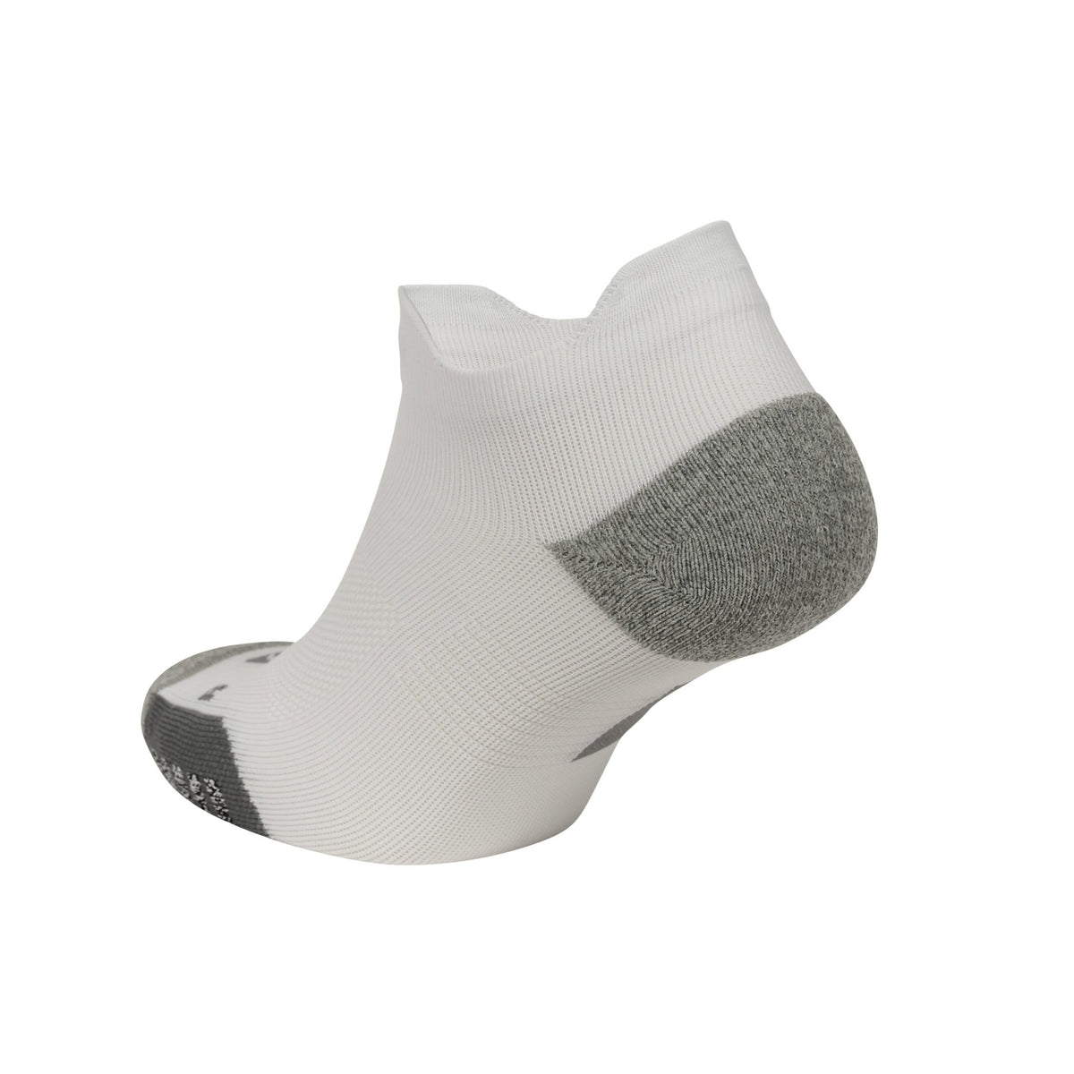 ABSOLUTE360 white low-cut running sock, featuring breathable mesh panels, product image on white background