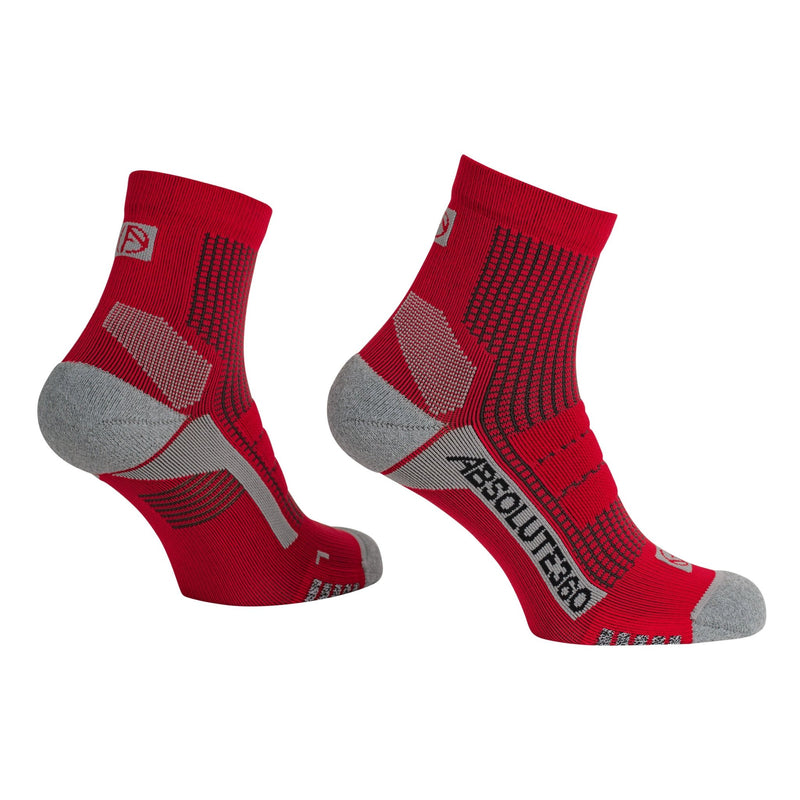 ABSOLUTE360 red and grey quarter running socks, product image on white background