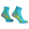 ABSOLUTE360 turquoise and lime quarter running socks, product image on white background